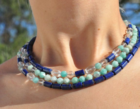 1STone bohemian Collier Oceans & Sky Lapis Lazuli Amazonit Crystal Quarz 1STone Art & Design Custom Jewelry Fuerteventura