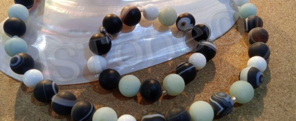 Edelsteinkette Onyx Amazonit & Shell by 1STone